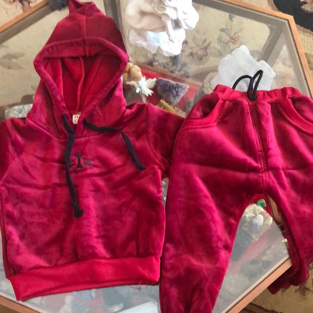 Toddler 2t -3t red velour sweat suit.